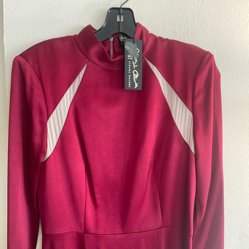 Alice + Olivia Red Long Sleeve Mock Neck Gown - Picture 3 of 4